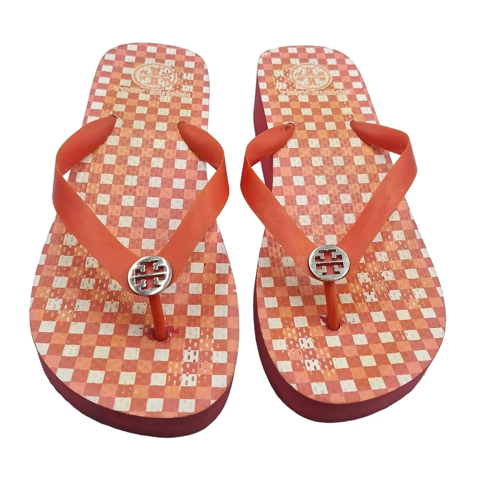 Tory Burch Gingham Platform Flip Flop Sandals - Picture 2 of 8